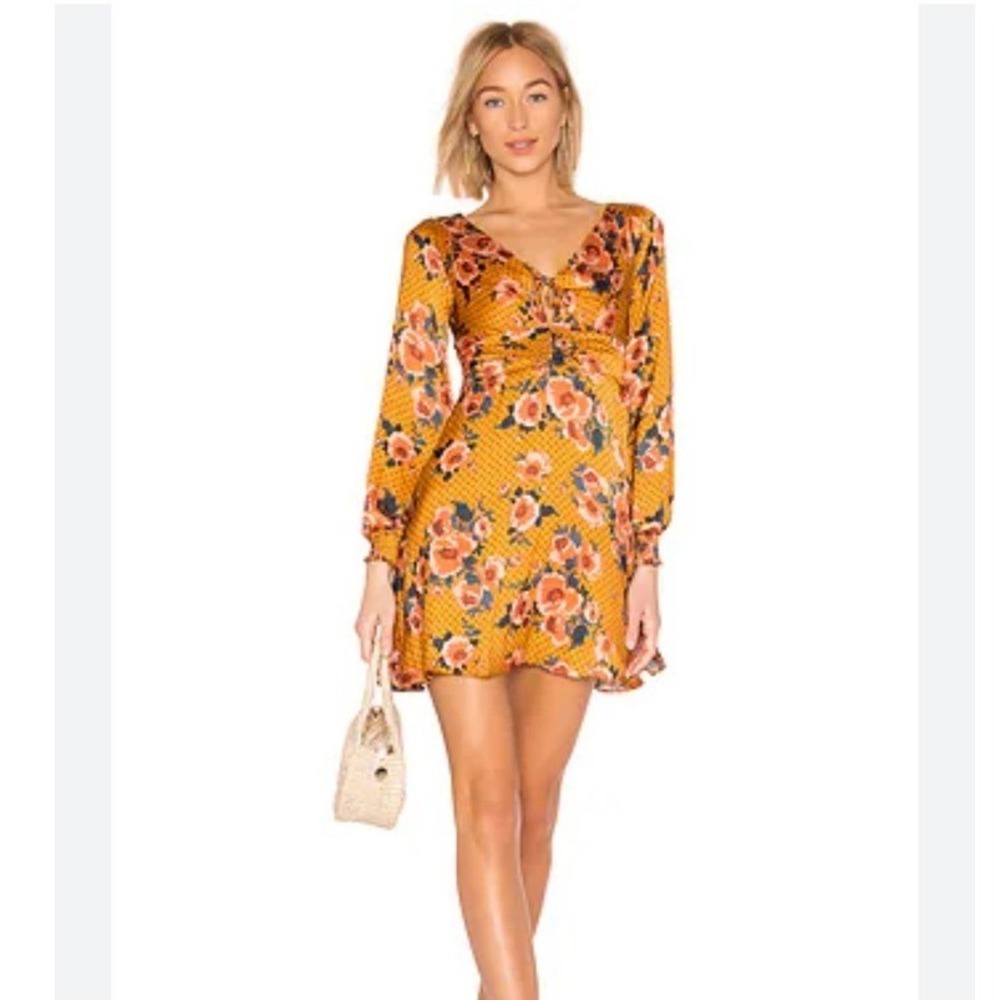 Free People Morning Light Mini Dress Yellow Floral Long Sleeve Size 4‎ EUC